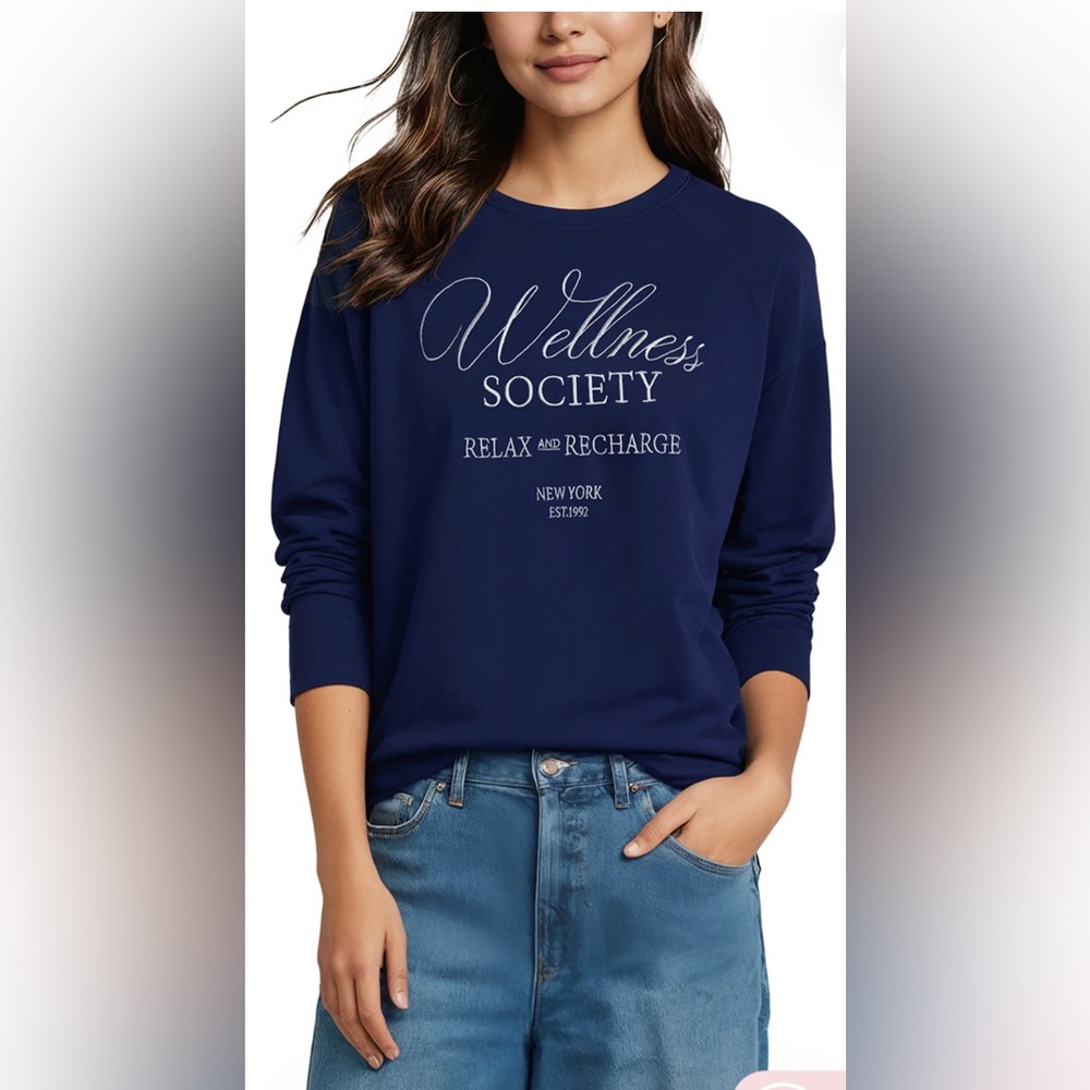 NWT Wildfox Wellness Society Keely Raglan Sweatshirt | Medieval Blue